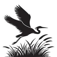 Heron Ascending A Silhouette Illustration of Wildlife in Marshland Scene vector