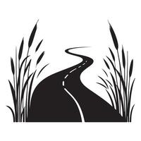 Scenic Road and Reeds Silhouette Illustration Journey and Adventure Symbol vector