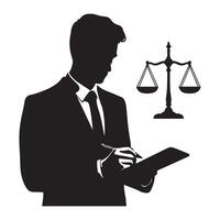 Classic Silhouette of a Lawyer with Scales Representing Justice System vector