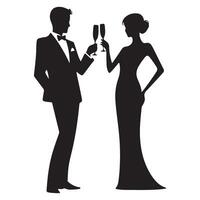Elegant Couple Toasting with Champagne Silhouette Illustration Art vector