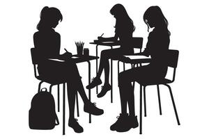 Silhouette Illustration of Students Learning and Studying in the Classroom vector