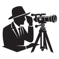 Spy Silhouette Illustration Using Telescope Investigation and Surveillance Concepts vector