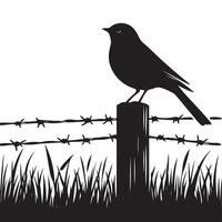 Bird perched on fence post silhouette illustration for rustic charm vector