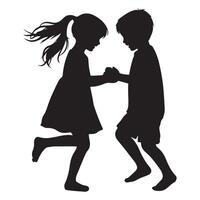 Silhouette Children Playing and Dancing Together in Friendship vector