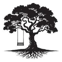 Large Tree with Swing Silhouette Illustration design vector
