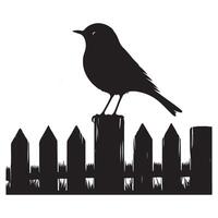 Charming Bird On Fence Silhouette Artwork With Nature Element vector