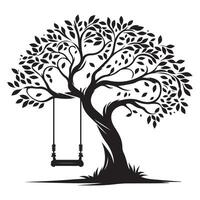 Whimsical Tree Silhouette with Swing Symbolizing Childhood Memories vector