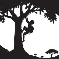 Adventure Silhouette Child Climbing a Tree Engaging with nature vector