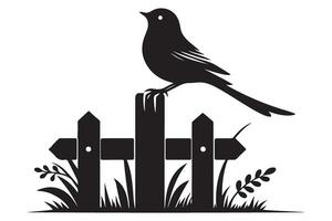 Silhouette of a Bird on Fence Post Illustration vector