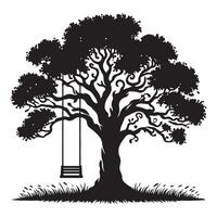 Whimsical Tree Swing Silhouette a Nostalgic Childhood Outdoor Scene vector