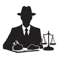 Silhouette illustration of lawyer with scales of justice and document vector