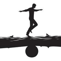 Balancing Silhouette Man on Log Balancing Business Stability vector
