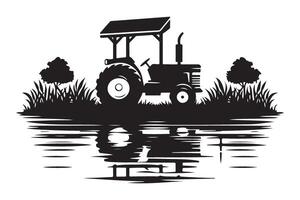 Silhouette of Tractor Reflection in Water Farming Landscape vector