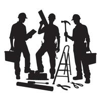 Construction Workers Silhouette Team with Tools Building Project vector