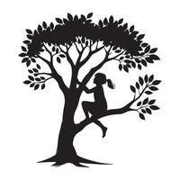 Silhouette Child Climbing a Tree Illustration Playful Adventure vector