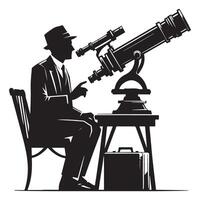 Astronomer Observing Sky Silhouette with Telescope Art vector