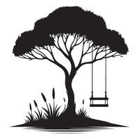 Tree with Swing Tranquil Silhouette Illustration of Childhood Memories vector