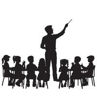Silhouette of Teacher Instructing Students in Classroom Learning vector