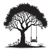 Silhouette Tree with Swing Scene for Relaxation Nature Scenery vector