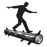 Man Silhouette Balancing on Log Outdoor Adventure Challenge vector