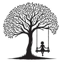 Silhouette Tree with Swing and Girl Illustration Image for Children vector