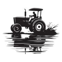 Silhouette Tractor Plowing Field Image for Agricultural Farming Business vector