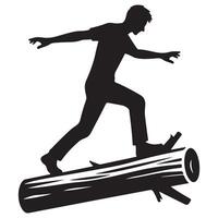Man Walking on Log Silhouette Illustration for Outdoor Adventure vector