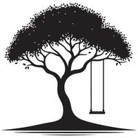 Silhouette Tree with Empty Swing Illustration Image for Peaceful Scenery vector