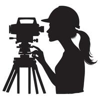 Surveyor silhouette illustration with level tool engineering land measurement vector