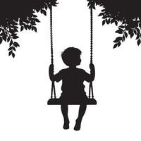 Child Silhouette on a Swing Beneath Tree Branches a Serene Moment vector