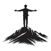 Silhouette of A Person on Mountain Top Conquering Fears Illustration vector