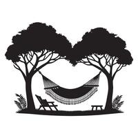 Tranquil Hammock Scene Silhouette Between Trees Illustration for Relaxation vector