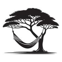 Relaxing under a tree hammock silhouette illustration vector