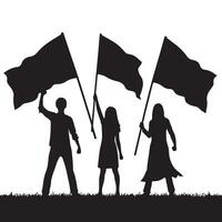 Silhouetted Crowd Holding Flags High in Powerful Protest Rally vector