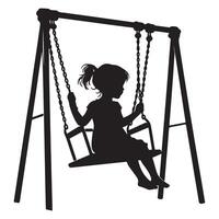 Silhouette of a girl enjoying swing in a playground vector