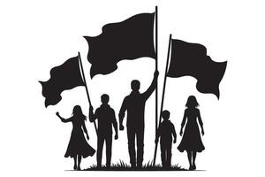 Group of people holding flags silhouette illustration vector