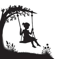 Silhouette Girl on Swing in Whimsical Tree Illustration vector