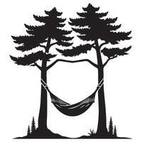 Silhouette Illustration of Hammock Hanging Between Two Trees for Relaxation vector