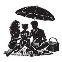 Family picnic silhouette enjoying outdoor recreation in summertime vector