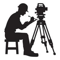 Surveyor Silhouette Man Working with Theodolite Tool Illustration vector