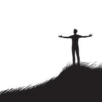 Silhouette of a man on a hill enjoying open nature vector