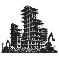 Building Under Demolition Silhouette with Heavy Machinery Illustration vector