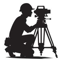 Surveyor Using Total Station Equipment Professional Land Measurement Silhouette Illustration vector