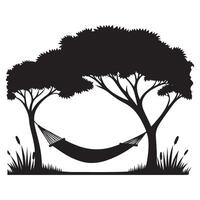 Relaxing Silhouette Hammock Hanging Between Trees in Nature vector
