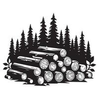 Pile of logs silhouette illustration in forest scenery vector