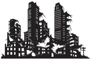 Silhouette of Ruined Cityscape Destruction and Devastation after War vector