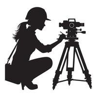 Professional Female Surveyor Silhouette Using Level for Measurement vector
