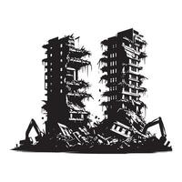 Demolished Building Silhouette Illustration with Excavators Ready for New Beginning vector