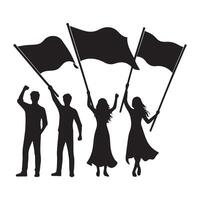 People protesting with flags silhouette image for campaigns vector