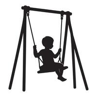 Children Having Fun with Silhouette of Kid on a Swing vector